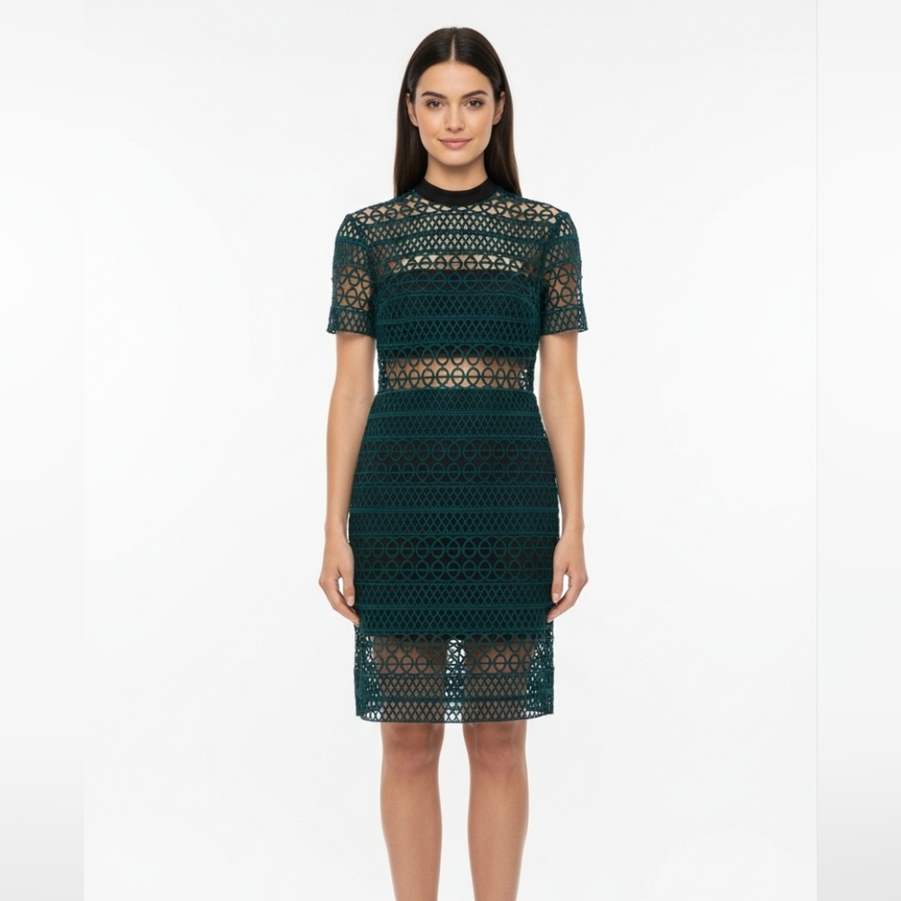 Self-Portrait Dark Teal Crochet Lace Midi Dress